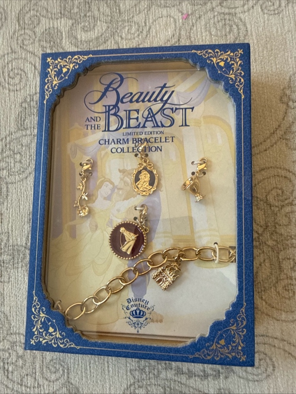 Disney Beauty and the Beast Gold and Maroon Charm Bracelet Limited Edition